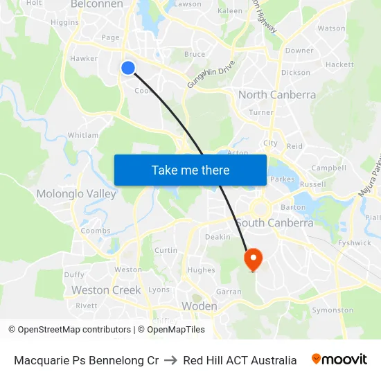 Macquarie Ps Bennelong Cr to Red Hill ACT Australia map