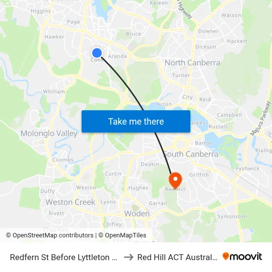 Redfern St Before Lyttleton Cr to Red Hill ACT Australia map