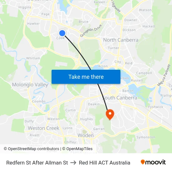 Redfern St After Allman St to Red Hill ACT Australia map