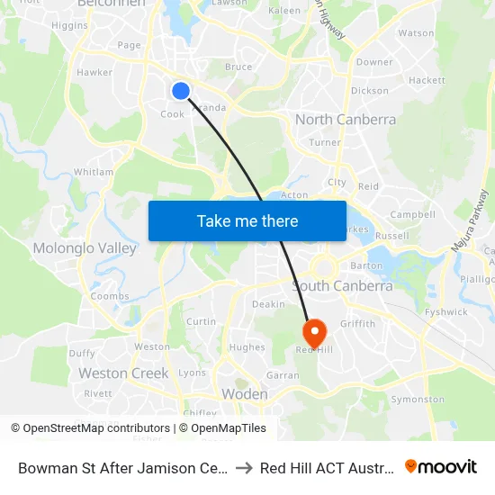 Bowman St After Jamison Centre to Red Hill ACT Australia map
