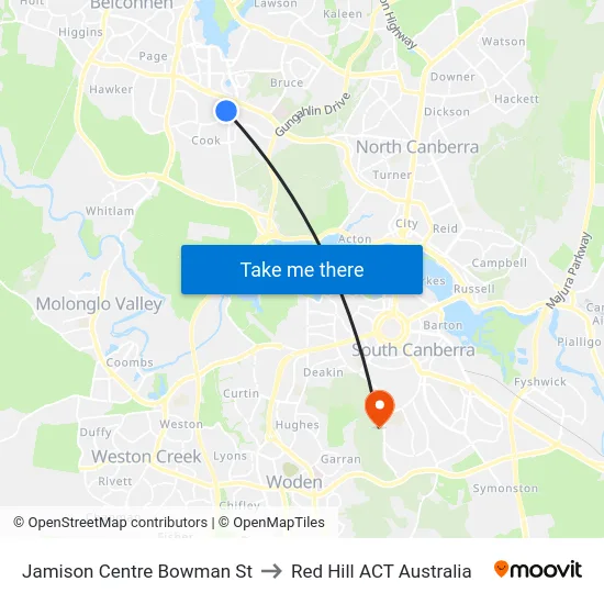 Jamison Centre Bowman St to Red Hill ACT Australia map