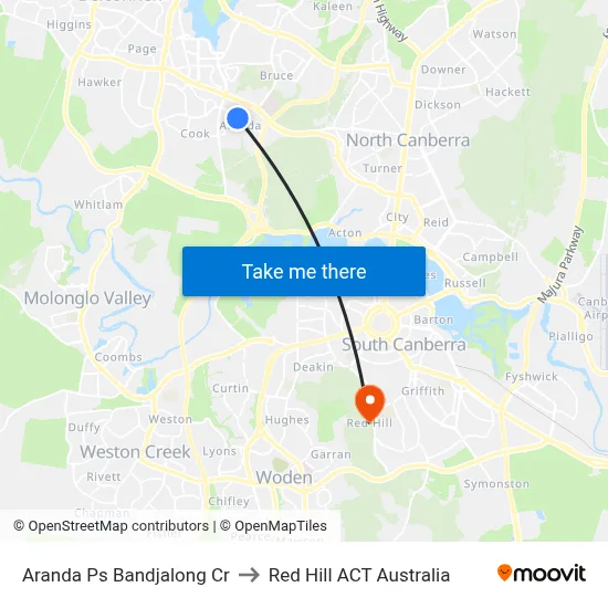 Aranda Ps Bandjalong Cr to Red Hill ACT Australia map