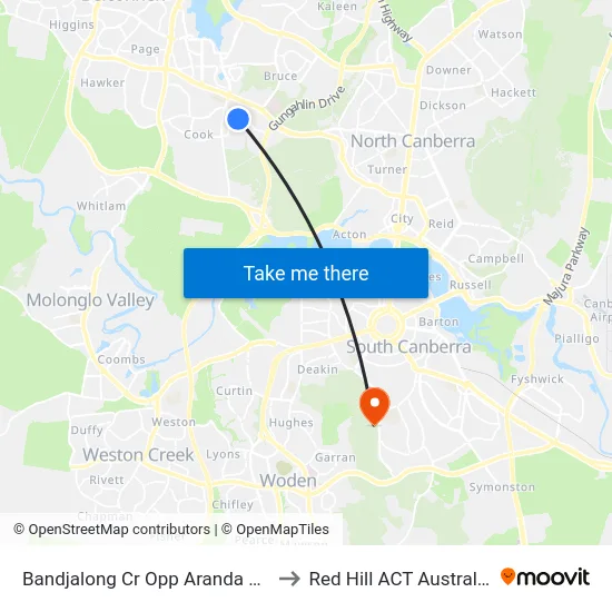 Bandjalong Cr Opp Aranda Ps to Red Hill ACT Australia map