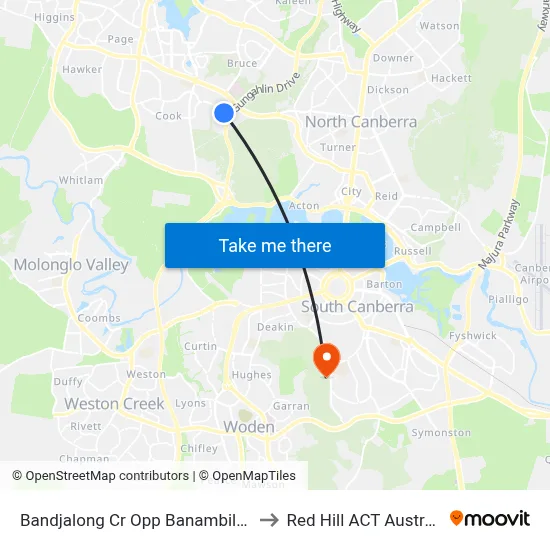 Bandjalong Cr Opp Banambila St to Red Hill ACT Australia map
