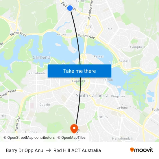 Barry Dr Opp Anu to Red Hill ACT Australia map