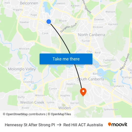 Hennessy St After Strong Pl to Red Hill ACT Australia map
