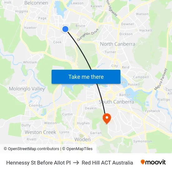 Hennessy St Before Allot Pl to Red Hill ACT Australia map