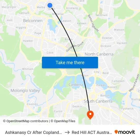 Ashkanasy Cr After Copland Dr to Red Hill ACT Australia map