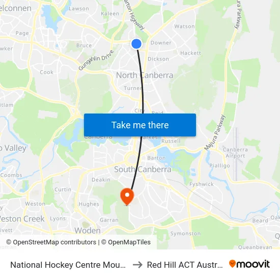 National Hockey Centre Mouat St to Red Hill ACT Australia map
