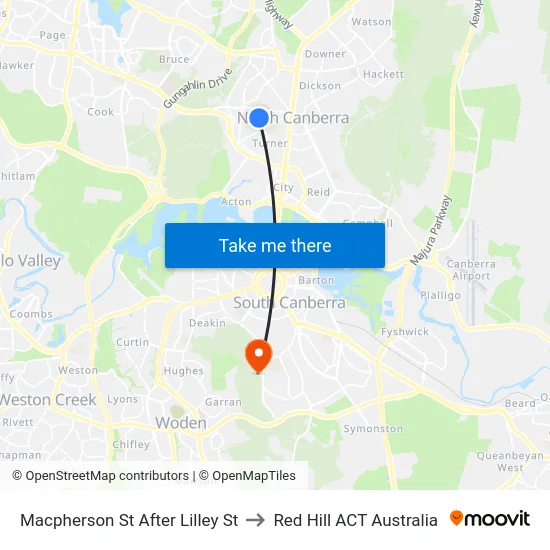 Macpherson St After Lilley St to Red Hill ACT Australia map
