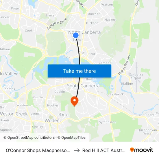 O'Connor Shops Macpherson St to Red Hill ACT Australia map