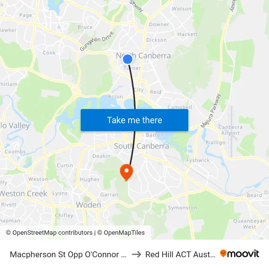 Macpherson St Opp O'Connor Shops to Red Hill ACT Australia map