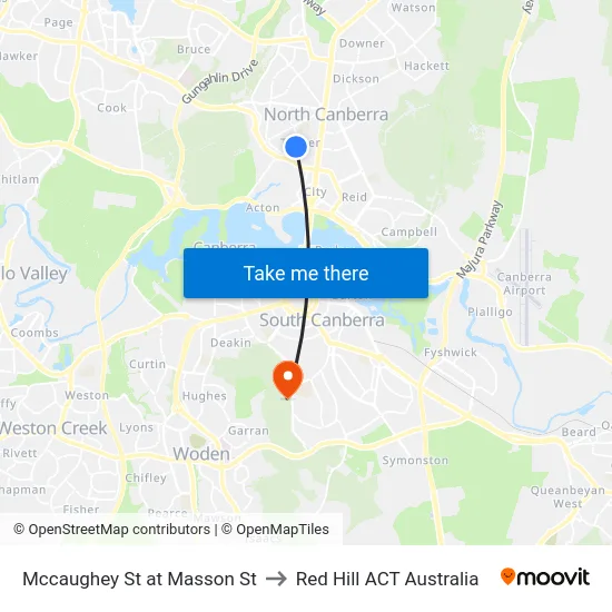 Mccaughey St at Masson St to Red Hill ACT Australia map