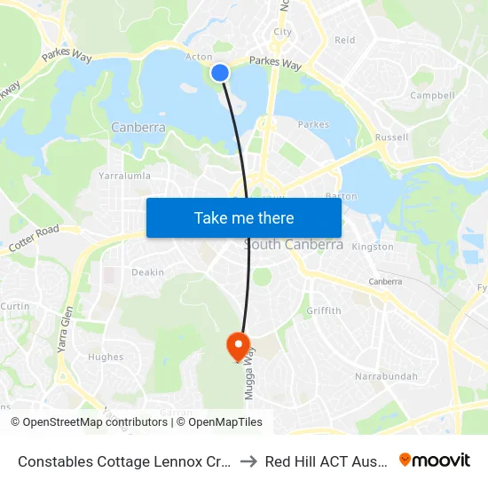 Constables Cottage Lennox Crossing to Red Hill ACT Australia map