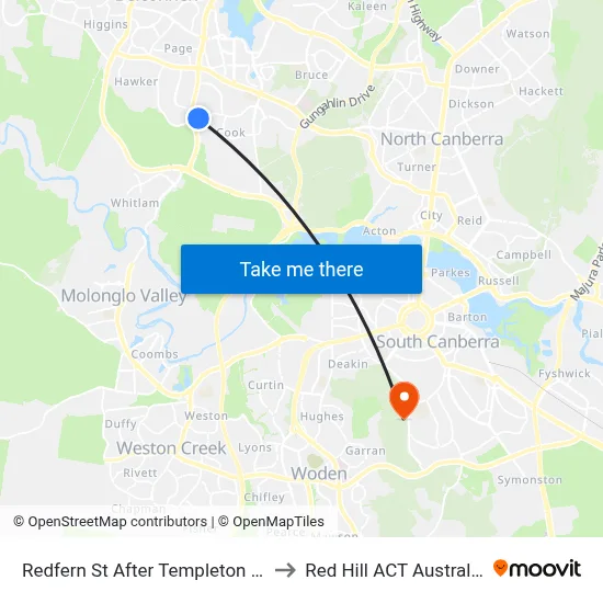 Redfern St After Templeton St to Red Hill ACT Australia map