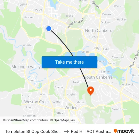 Templeton St Opp Cook Shops to Red Hill ACT Australia map