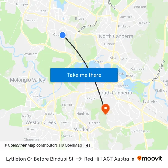 Lyttleton Cr Before Bindubi St to Red Hill ACT Australia map