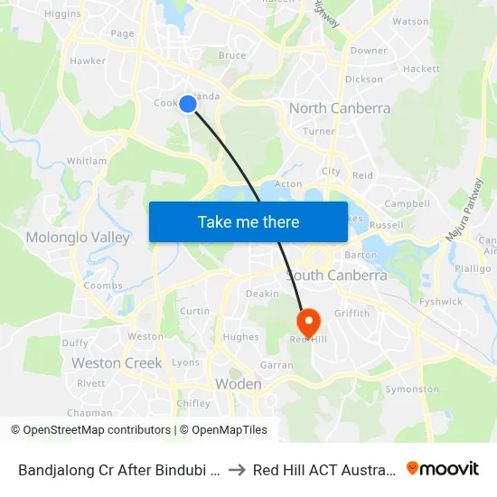 Bandjalong Cr After Bindubi St to Red Hill ACT Australia map
