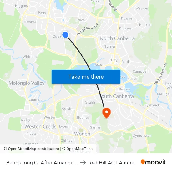 Bandjalong Cr After Amangu St to Red Hill ACT Australia map