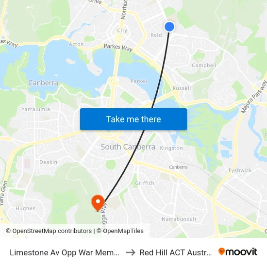 Limestone Av Opp War Memorial to Red Hill ACT Australia map