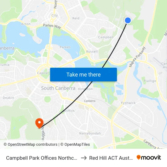 Campbell Park Offices Northcott Dr to Red Hill ACT Australia map
