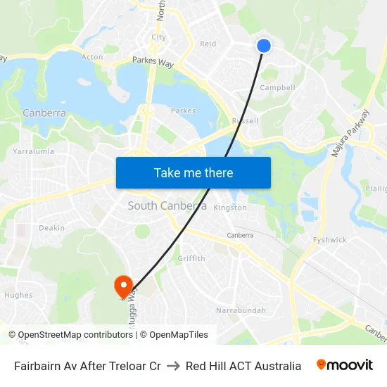 Fairbairn Av After Treloar Cr to Red Hill ACT Australia map