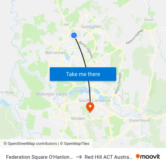 Federation Square O'Hanlon Pl to Red Hill ACT Australia map