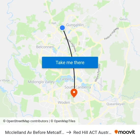 Mcclelland Av Before Metcalfe St to Red Hill ACT Australia map
