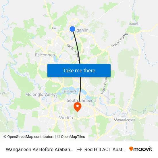 Wanganeen Av Before Arabanoo Cr to Red Hill ACT Australia map