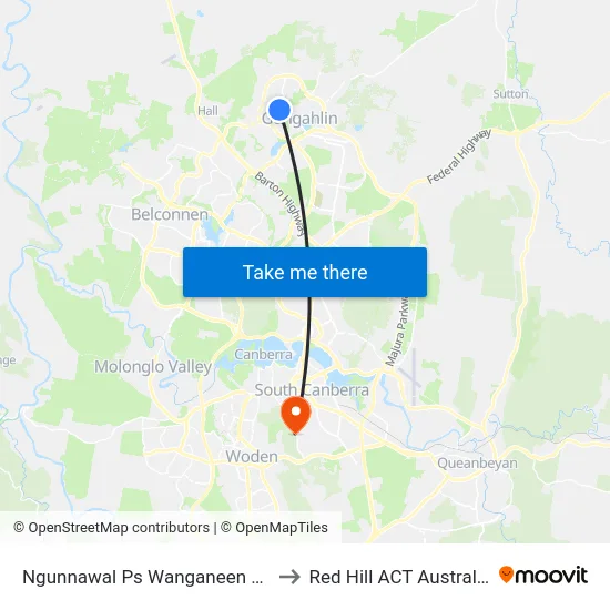 Ngunnawal Ps Wanganeen Av to Red Hill ACT Australia map