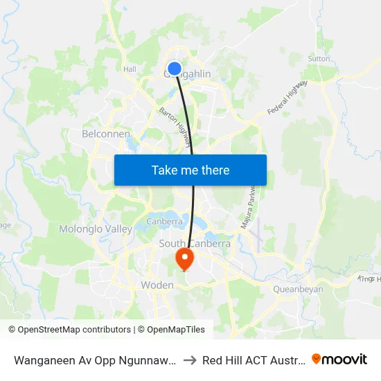 Wanganeen Av Opp Ngunnawal Ps to Red Hill ACT Australia map