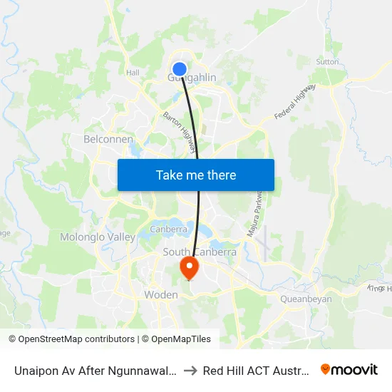 Unaipon Av After Ngunnawal Ps to Red Hill ACT Australia map
