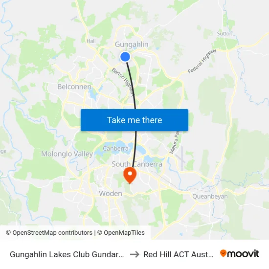 Gungahlin Lakes Club Gundaroo Dr to Red Hill ACT Australia map