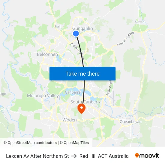 Lexcen Av After Northam St to Red Hill ACT Australia map