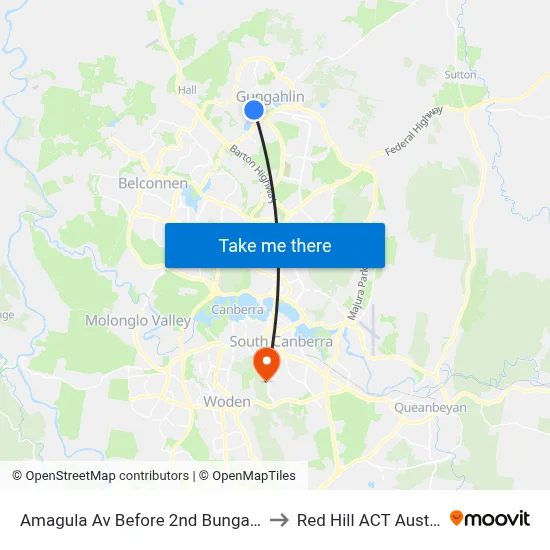 Amagula Av Before 2nd Bungaree Cr to Red Hill ACT Australia map
