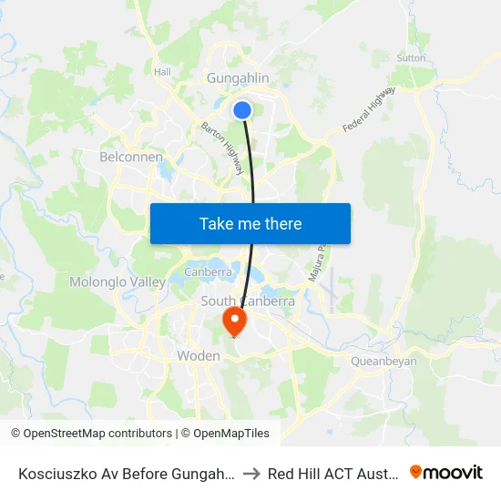 Kosciuszko Av Before Gungahlin Dr to Red Hill ACT Australia map