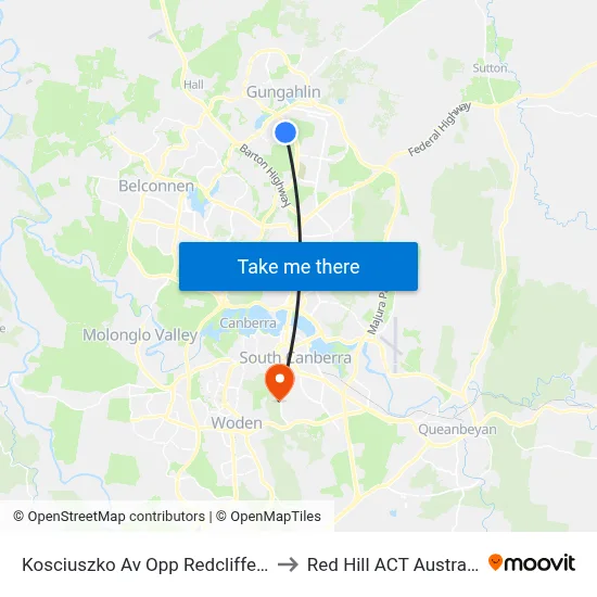 Kosciuszko Av Opp Redcliffe St to Red Hill ACT Australia map