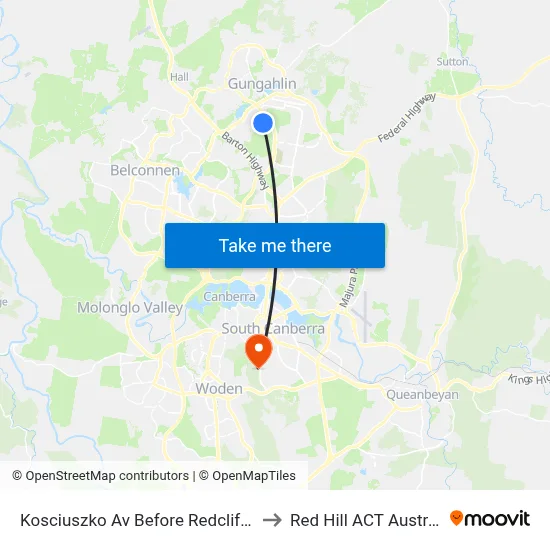 Kosciuszko Av Before Redcliffe St to Red Hill ACT Australia map