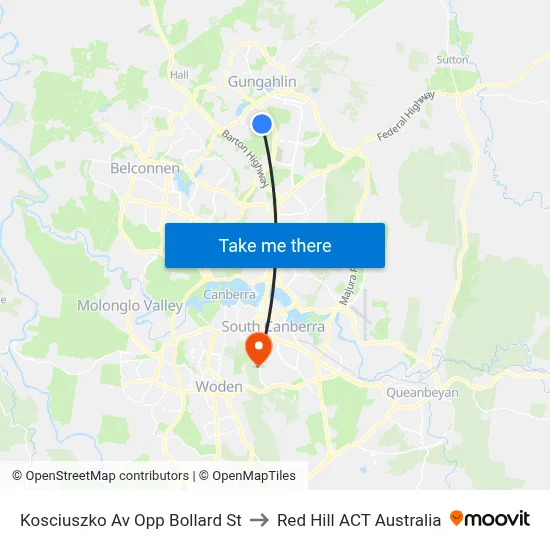 Kosciuszko Av Opp Bollard St to Red Hill ACT Australia map