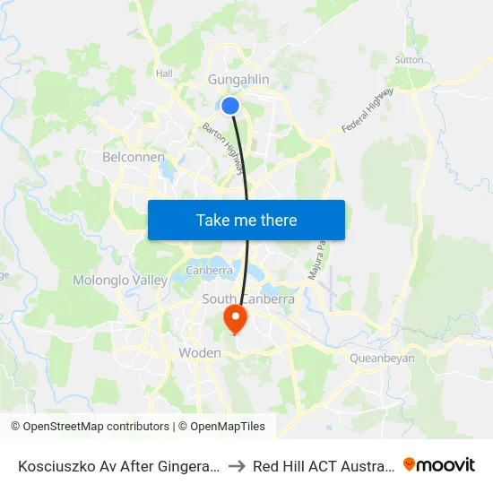 Kosciuszko Av After Gingera St to Red Hill ACT Australia map