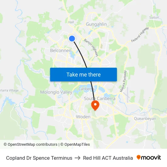 Copland Dr Spence Terminus to Red Hill ACT Australia map