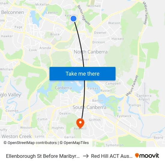 Ellenborough St Before Maribyrnong Av to Red Hill ACT Australia map