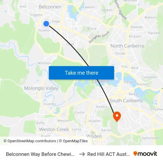 Belconnen Way Before Chewings St to Red Hill ACT Australia map