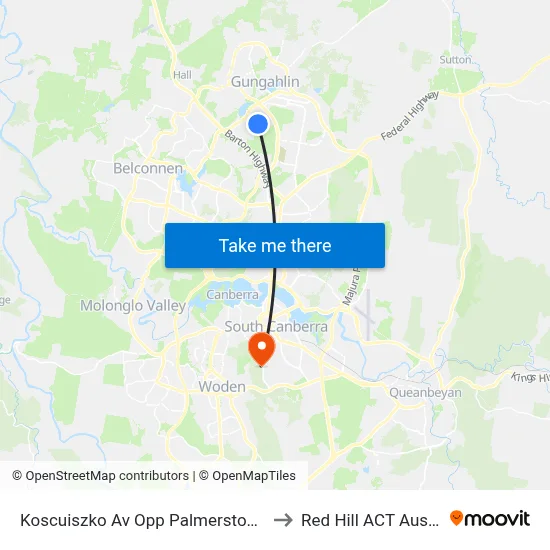 Koscuiszko Av Opp Palmerston Shops to Red Hill ACT Australia map
