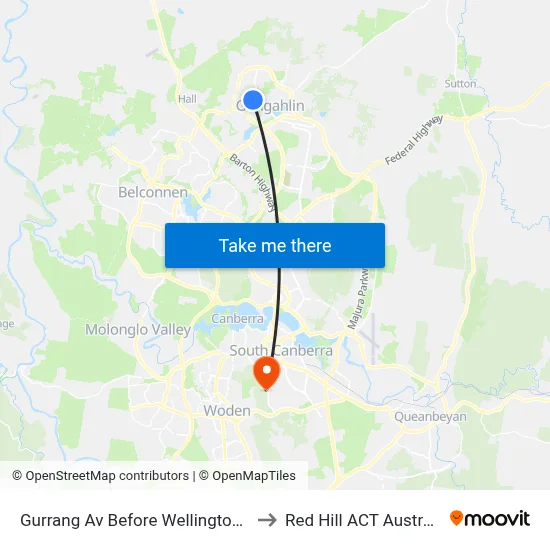 Gurrang Av Before Wellington St to Red Hill ACT Australia map