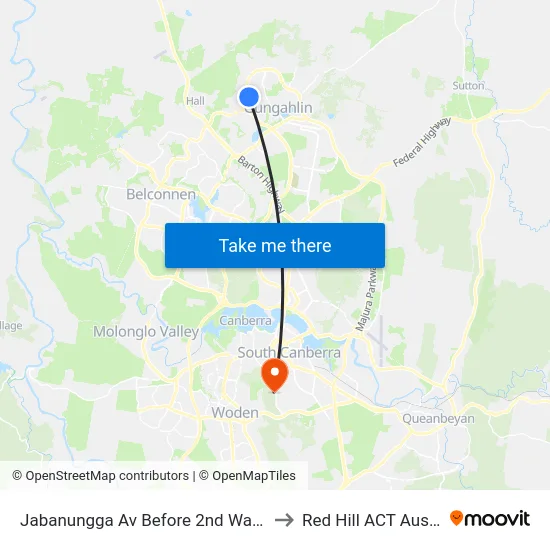 Jabanungga Av Before 2nd Warabin Cr to Red Hill ACT Australia map