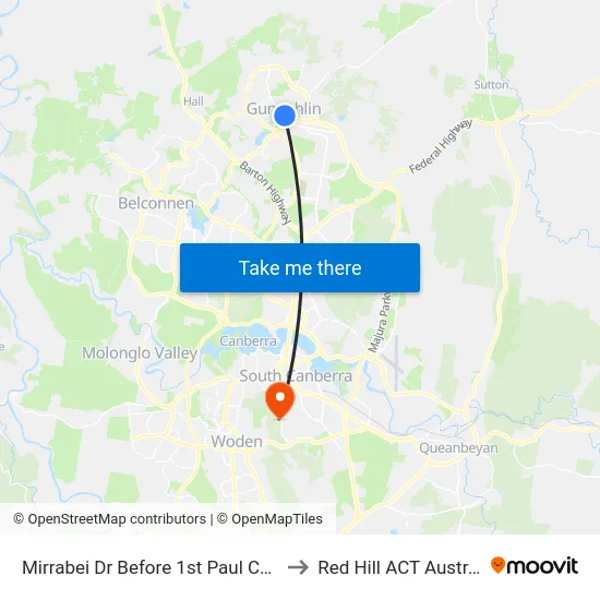 Mirrabei Dr Before 1st Paul Coe Cr to Red Hill ACT Australia map