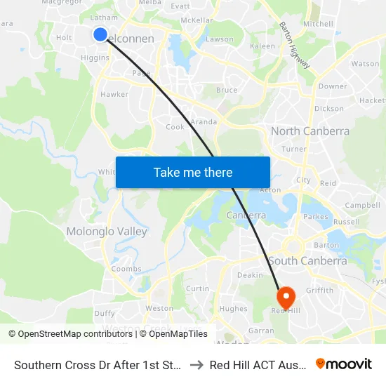 Southern Cross Dr After 1st Starke St to Red Hill ACT Australia map
