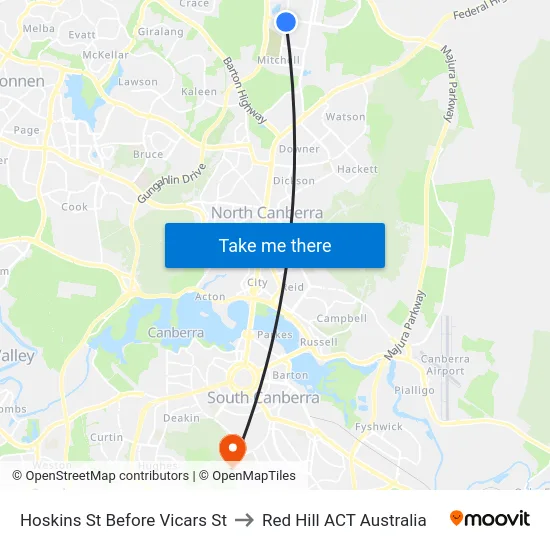 Hoskins St Before Vicars St to Red Hill ACT Australia map
