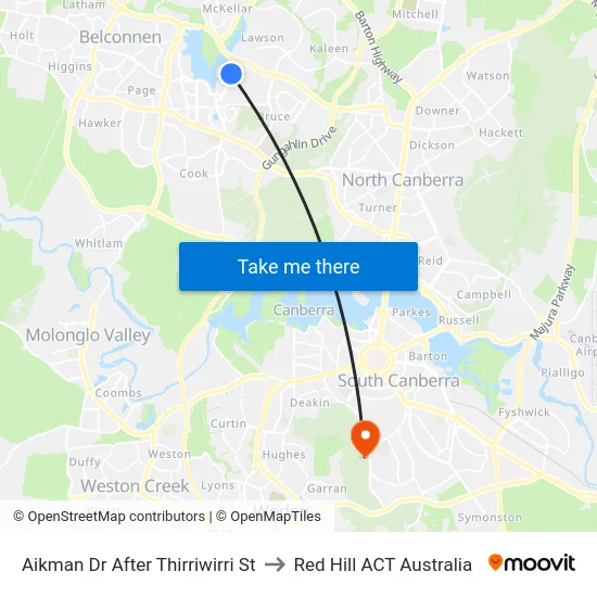 Aikman Dr After Thirriwirri St to Red Hill ACT Australia map